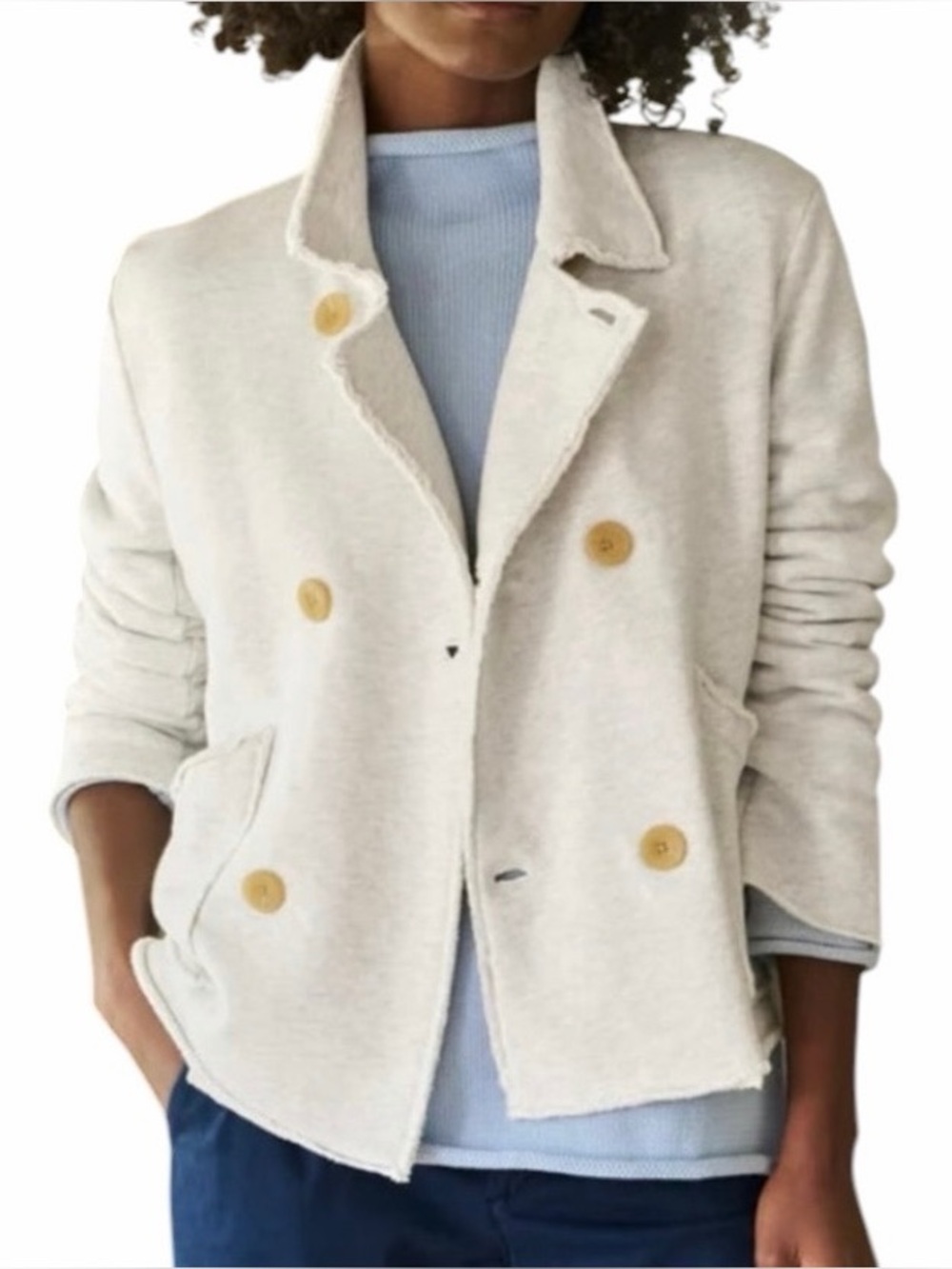 Frank & Eileen Mini Belfast Heathered Cotton Notch Cropped Blazer Jacket, Size M